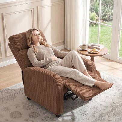 HOMCOM Fauteuil inclinable à dossier poussé, siège de cinéma à domicile en velours côtelé, fauteuil inclinable individuel avec siège rembourré pour le salon, marron