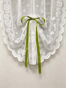 1pc Floral Green Lace Tie-Back Sheer Curtain Valance, Rod Pocket Design, Adjustable Light Filtering Voile Curtain, Window Room Decor, Baby Shower Decoration - Multicolor - View 11