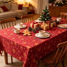 1pc Christmas Red Plaid Tablecloth With Snowflakes, Double Sided Printed Farmhouse Xmas Decorative Table Cover For Holiday Dinner Party, Rectangular Washable Fabric Table Cloth For Kitchen Dining Home Decor - Red - View 2