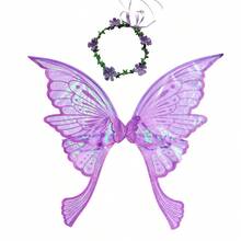 2026 New Floral Wreath, Fairy Mori Style Adult Colorful Printed Long Tail Butterfly Wings, 2pcs Costume Props Set, Suitable For Birthday Decoration, Photography Props, Cosplay Party, Carnival, Halloween And Other Festival Costumes - Multicolor - View 9