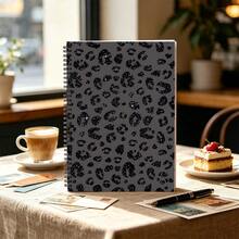 1pc Flat Spiral Notebooks Back-To-School Gift A5 Spiral Bound Lined Notebook Black Leopard Print Texture Cover Travel Journal Classroom Notes Hand-Lettering Notebook Suitable For Back-To-School Season, Student Notebooks, Student Essentials - Rectangle - View 6