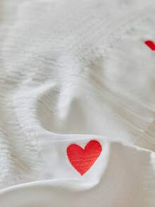 1pc Red Embroidered Small Heart Ruffle Edge Pillowcase, French Princess Style Decorative Throw Pillow Cover Suitable For All Seasons, Modern Minimalist Cute Decorative Long Pillowcase, Perfect Gift, Machine Washable, No Filling Included - Red and White - View 6