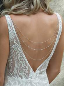Women's Fashion Sexy 3-Layer Back Chain Bridal Wedding Dress Accessory - Silver - View 2