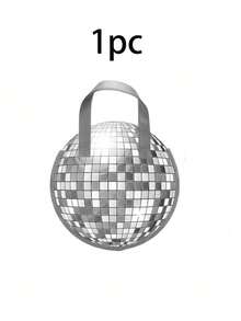 Disco Ball Design Tote Storage Bag, Retro 70s Theme Party Handbag, Silver Mirror Ball Pattern Round Handle Portable Bag, Reusable Portable Storage Bag, Suitable For Nightclub, Birthday, Bachelorette Party Decoration - Multicolor - View 9