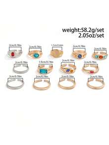 13pcs Fashion Hip Hop Multicolor Rhinestone Rings, Minimalist Geometric Knuckle Rings, Suitable For Stacking, Daily & Party Wear, Holiday Gift, Men's Ring Set - Multicolor - View 7