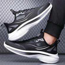 Men's Ultra-Light Breathable Low-Top Lace-Up Thick Sole Running Shoes, Spring/Autumn Mesh Athletic Casual Sneakers - Black - View 5