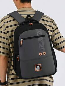 Unisex Backpack, Navy Black Color Block AB SPORT Letter Daypack, Multi Slant Zipper Compartments, For School Sports Daily Commute - Multicolor - View 7
