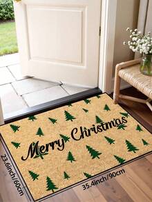1pc, Winter Christmas Green Christmas Tree Blessing Pattern Door Mat, Seasonal Style Machine Washable Polyester Fiber Mat, Suitable For Indoor, Party, Daily Decoration, All Season Use - Yellow - View 14