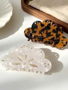 1pc Vintage Hollow Cloud Shape Hair Clip, Inlaid With Rhinestones, Tortoiseshell And Pearl White Acrylic Material, Large Claw Design, Elegant Vintage, Non-Slip Hair Accessory, Suitable For Women, Suitable For Thick Hair Styling, Create Exquisite Hairstyle. - Multicolor - View 1