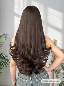 Ekstensi Rambut Jepit Bentuk V HEYPINK, Rambut Bergelombang Panjang 24 Inci, Serat Sintetis Tahan Panas, Cocok Untuk Wanita Dan Anak Perempuan Untuk Pesta Dan Penggunaan Sehari-hari - Dark Brown - View 3