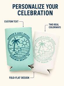 1pc Personalized Can Cooler, Custom Text Can Cooler Sleeve, Beach Party Drink Holder, Tropical Celebration Favor. - Multicolor - View 9