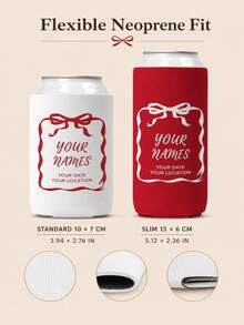 1pc Personalized Can Cooler Sleeves, Custom Wedding Can Coolers With Names Date And Location, Bow Design Neoprene Drink Holders, Standard Or Slim Wedding Favors For Guests. - Multicolor - View 3