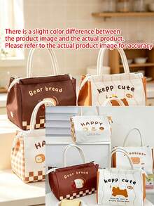 5/1pc Minimalist Square Lunch Tote Bag, Fashion Letter Print, Exquisite Plaid Hem Detail, Zipper Closure, Practical Bento Storage Bag, Suitable For Office Workers And Students, Applicable For Work, School, Picnic, Outdoor Activities And Daily Use - Multiple Colors and Styles - View 10