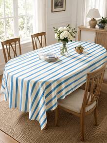 1pc Blue Stripe Table Cloth, Farmhouse Polyester Round Tablecloth With Vertical Line Pattern, Soft Washable Decorative Table Cover For Dining Table, Kitchen, Brunch, Picnic, Party, Wedding, Indoor Outdoor Home Decor - Multicolor - View 6