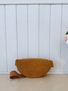 Corduroy Crossbody Small Bag, Solid Color Minimalist Versatile Crescent Waist Bag, Casual Chest Bag - A - View 5