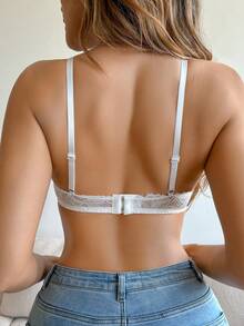 1pc French Sexy Lace Adjustable Strap Wireless Bra - White - View 2