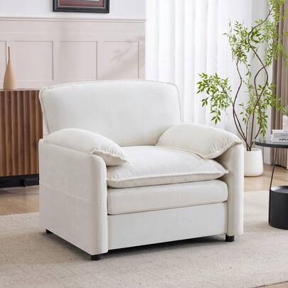 Einfaches Weißes Retro-Einzelsofa Mit Doppelten Aufbewahrungstaschen An Der Seite, Geeignet Für Kleine Wohnzimmer, Balkone, Arbeitszimmer, Schlafzimmer Und Andere Räume