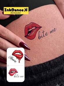 1 Kit "Bite Me Lip" Sexy Lips Flirty Y2K Body Art Temporary Tattoos Waterproof Long-Lasting Fake Tattoos For Men Women, Easy To Apply And Remove InkDance Ink Dance CSX004 - Multicolor - View 2