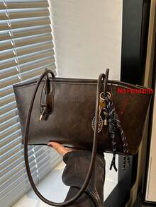 Bolso de bolos vintage rojo merlot de PU acolchado, gran capacidad, cierre con cremallera, adecuado para ir al trabajo y uso diario (colgante no incluido) - Café integral - Ver 3