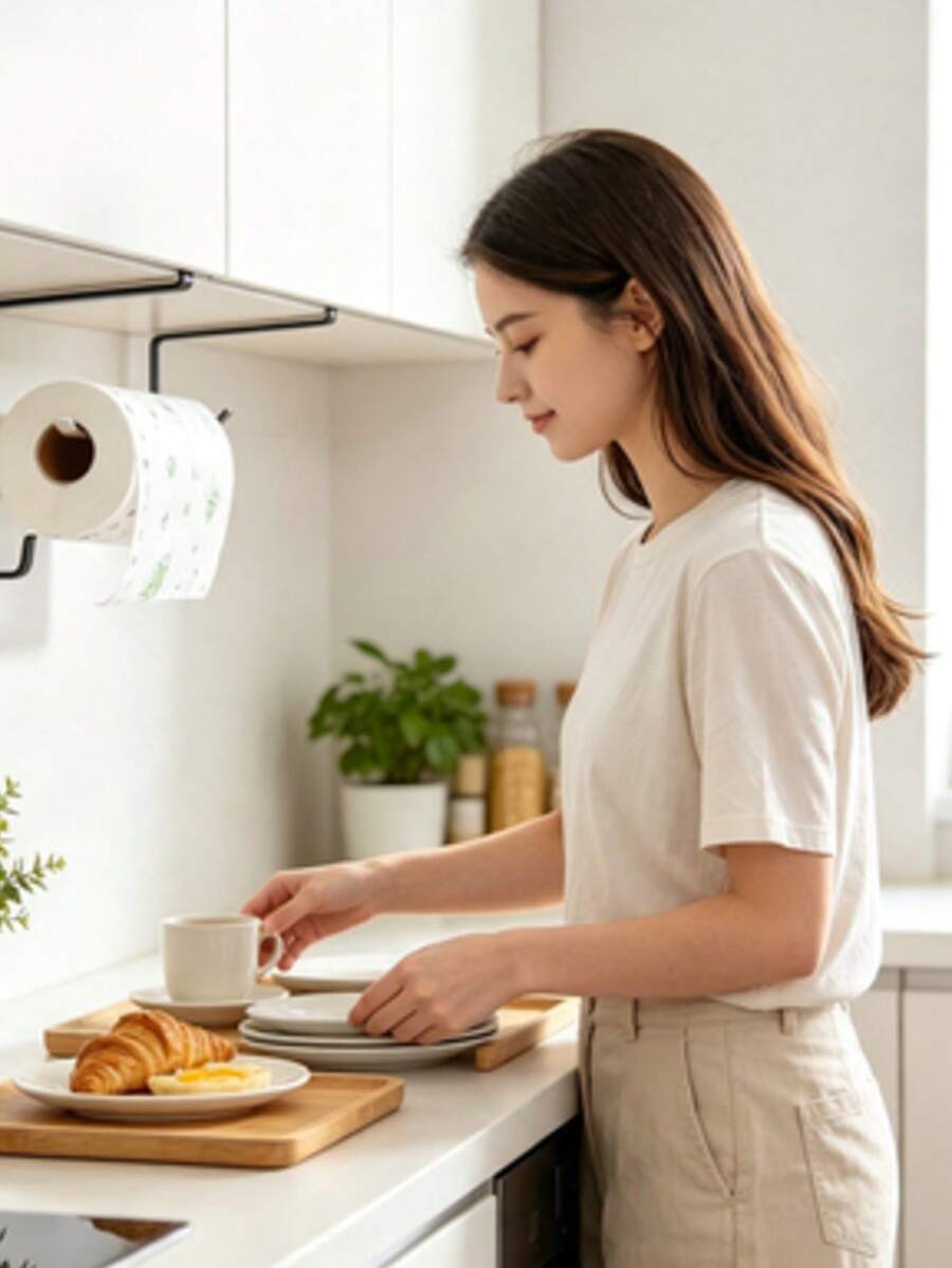 Metal Kitchen Paper Towel Holder, Wall-Mounted Iron Paper Towel Rack, Multi-Function Wall-Mounted Storage Rack, No Drilling Required, Suitable For Plastic Wrap, Kitchen Paper Towels, Tea Towels And Aluminum Foil Dispenser, Convenient And Space-Saving - Multicolor - View 1