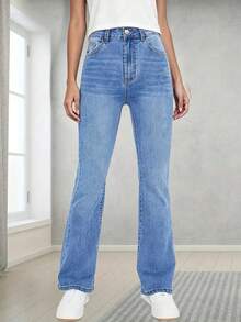 Teen Girls' Classic Versatile Stretchy Comfortable Flare Jeans - Light Wash - View 4