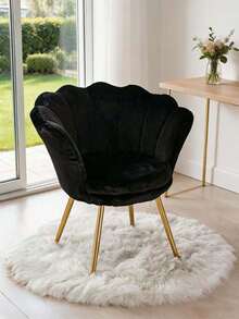 WAHSON OFFICE CHAIRS 1PC Wahson Velvet Armchair Armchair With Gold Legs, Comfortable Bedroom Armchair Relax Chair For Living Room/Bedroom - 黑色 - 查看 9
