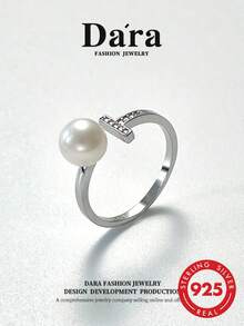DARA S925 Sterling Silver Pearl Open Ring, Freshwater White Pearl 6-7mm, Luxury Gift Box For Women - White - View 2