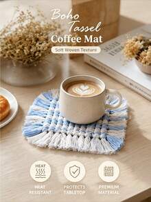 Bohemian Hand Woven Dual Use Coasters Placemats Cotton Fringe Table Mats Heat Insulation Non Slip Drink Coasters Dinner Placemats For Coffee Bar Home Table Decoration - Multicolor - View 1