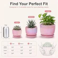 Pink Plant Pots,Ceramic Planters With Drainage Holes And Saucers Set Of 3 | Ceramic Planters For Indoor Plants | Cute Plant Pots | Mode - Pink - View 3