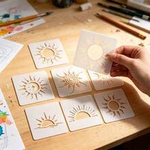 8pcs Reusable Moon Phase Stencil Set, Multi-Purpose Painting For Walls, Mats, Floors, Fabrics, Clothing, Furniture And Canvas - Sets - View 1