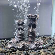Aquarium Bubble Decor Fish Tank Ornament Aquarium Air Stone Decoration Easter Island Moai Statue (Grey - Moai - Air Stone) - Style A - View 3