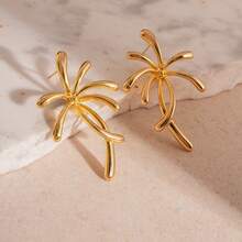 Pendientes colgantes con diseño de flor de línea retorcida única, elegantes pendientes de botón brillantes de declaración, accesorios de moda vanguardista para damas - Multicolor - Ver 5