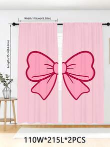 2pcs 110g Pink Bow Curtain Suitable For Bedroom Living Room Balcony Easy Installation Modern Style 100% Polyester Fiber - Multicolor - View 9