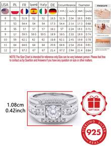 S925 Sterling Silver Men's Ring, Bold Square Zirconia Wide Band, Luxury High-End Business Style, Gift For Boyfriend With Gift Box - Silver - View 2