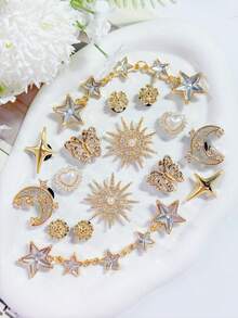 16pcs Rhinestone Butterfly Sun Moon Star Chain Set, Detachable Accessories For DIY Sandals And Beach Bags, Gift - 16pcs Star - View 2