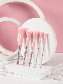 1set Cute Candy‑Toned Makeup Brush Set, Transparent Handles Filled With Colorful Beads, Soft Fluffy Bristles, Multi‑Purpose Cosmetic Brushes, Travel Essentials, Makeup Brush Set, For Vanity Desk & On‑The‑Go Makeup Application - Multicolor - View 5