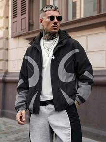 Jaket Lengan Panjang Kasual Pria Motif Blok Warna untuk Musim Semi/Gugur - Hitam - View 1