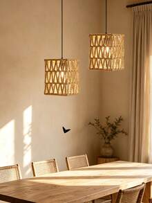 1pc Square Handmade Paper Rope Woven Pendant Light Shade, Bohemian Vintage Style Replacement Lampshade, E26/E27 Universal Lamp Base, Home Decor Lighting Accessory For B&B, Restaurant, Bar, Home, Halloween/Christmas Decoration, Soft Ceiling Pendant Light/Wall Lamp/Bedroom Lamp Shade - Semicircle - View 3