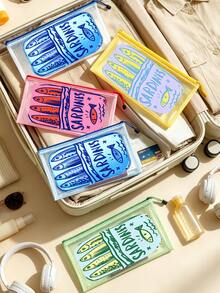 Vintage Fun Sardine Pill Transparent Storage Bag, Cute Fish-Shaped Design, Long Bag, Suitable For Passport And Ticket Storage, Cartoon Fun Multi-Function Bag, Charger Storage Bag, Travel Essential Makeup Bag: Girls Travel Survival Bag, Unisex Zipper Bag, Cosmetics, Makeup And Travel Essential Lightweight Storage Bag, Wedding Bride Gift, Mother Gift, Birthday Gift, Holiday Souvenir, Back To School Gift, Graduation Gift - Multicolor - View 1