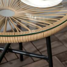 Outsunny PE Rattan Side Table Round Coffee Table 50x50x50cm Beige | With Glass Tabletop, Tray, Garden Table, Garden Furniture, Coffee Table, Sofa Table, Bistro Table, For Garden Terrace Balcony - Beige - View 8