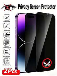 2pcs Privacy Screen Protector, Privacy Protection, Tempered Glass Screen Protector, Full Coverage, Anti-Scratch Anti-Shock, Easy Installation, Compatible With IPhone 18 Pro/18 Pro Max/17 Pro Max/17 Air/16 Pro Max/16 Pro/16 Plus/16/15 Pro Max/14 Pro Max/13 Mini/12/11/XS Max/XR Series - Black - View 35