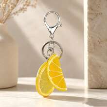 1pc/2pcs Unisex Half-Cut Lemon Resin Pendant Lemon Slice Alloy Lemon Accessory Keychain Fresh Bag Charm,Purse Charms - Yellow - View 5