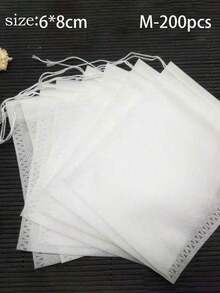 100/200pcs Drawstring Empty Tea Filter Bags, Disposable Drawstring Tea Bags, Suitable For Loose Leaf Tea, Spices, Coffee, Tea Utensils Kitchen Supplies - White - View 13