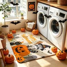 1pc Halloween Raccoon Black Cat Pumpkin Bat Pattern Entryway Doormat, Cartoon Style Polyester Rectangular Non-Slip Scratch-Resistant Dust-Removing Door Mat, Suitable For Halloween Holiday Entrance Door Front Outdoor Indoor - 0713+MZGJ - View 8