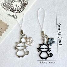 1/2pcs Hollow Cat Phone Chain Pendant, Phone Accessory, Small Gift For Meeting, Best Friend Pendant - Multicolor - View 7