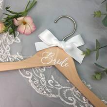 2 Packs Bride And Groom Wedding Wooden Hanger Set, With Ribbon Decoration, For Wedding Dresses, Suits And Strapless Dresses, - Coat Hanger - View 3