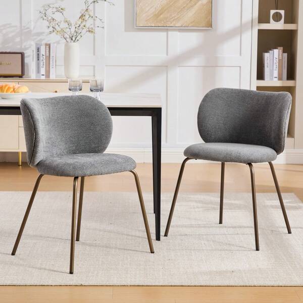 Contemporary Chenille Dining Chairs, Cozy Curved Back Support With Soft Upholstery, Bronze Metal Legs – Elevate Your Kitchen With Modern Comfort & Style,Set Of 2 ,Gray Color