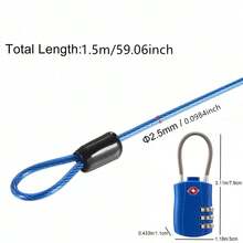 1 bộ khóa cáp thép mềm 1,5m kèm khóa số TSA, khóa chống trộm cho hành lý, xe scooter, mũ bảo hiểm, bạt phủ ô tô và kính chắn gió, khóa du lịch nước ngoài cho ba lô, tủ, vali du lịch - Nhiều màu - Xem 8