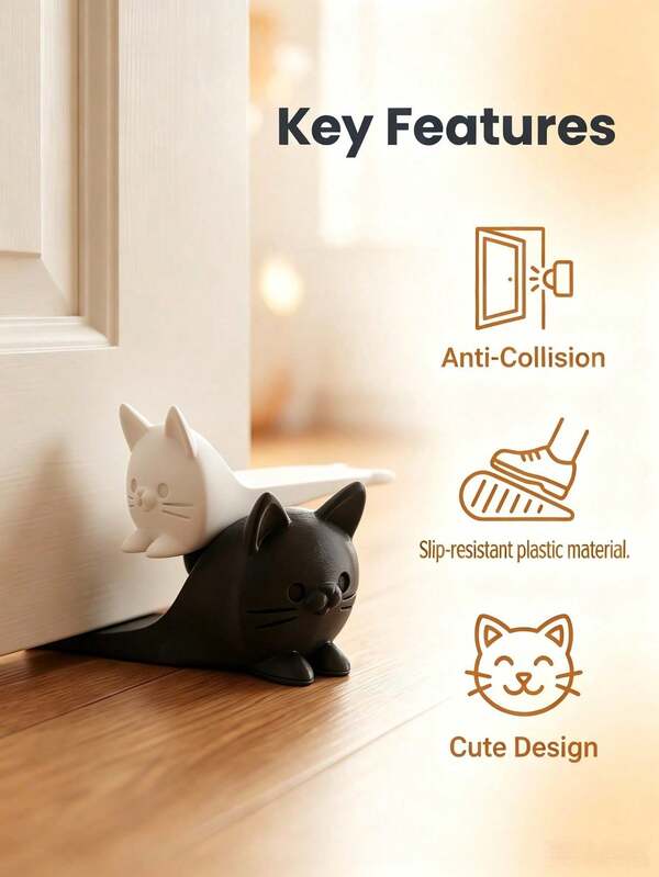 Cute Cat-Shaped Door Stopper, Heavy-Duty Non-Slip Wedge Floor Protector, Durable Plastic Door Wedge For Home Decor, Anti-Collision Door Stopper To Prevent Door Slamming And Scratching, Gift For Pet Lovers