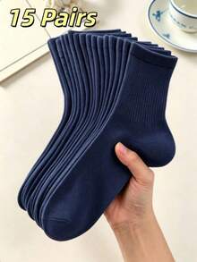 1/6/10/15 Pairs Unisex Deep Blue Vertical Striped Mid-Calf Socks, Breathable Comfortable Casual Socks, Sports Socks, Non-Slip, Suitable For All Seasons - Navy Blue - View 7